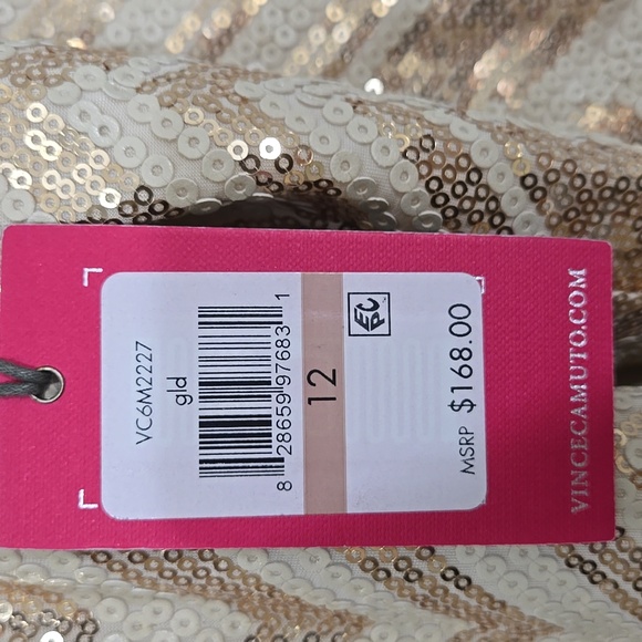 Vince Camuto Gold & Cream Sequin Chevron Dress Size 12 NWT - Picture 5 of 7